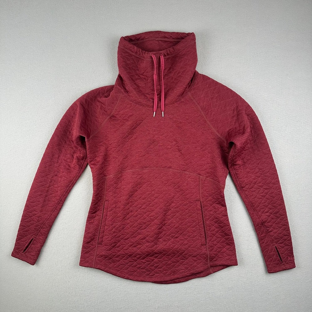 Marmot Quilted Pullover Women Large Burgundy Funnel Neck Thumbhole Sweater